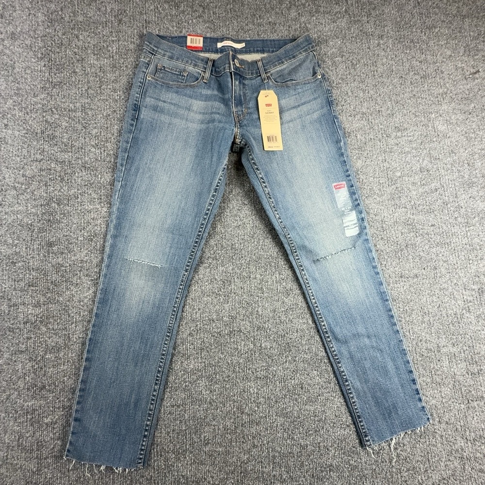 Levi's 524 Skinny Jeans Womens 29 Medium Wash Blue Low Rise Distressed Denim